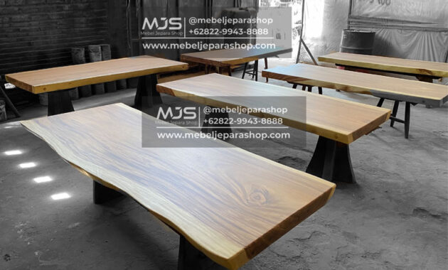 papan meja kayu solid trembesi untuk cafe natural